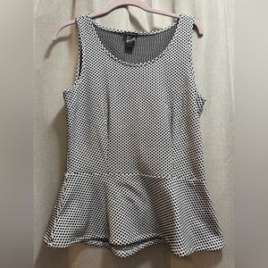 Ann Taylor Black & White Polka Dot Peplum Sleeveless Shirt Tank Top Dressy Style